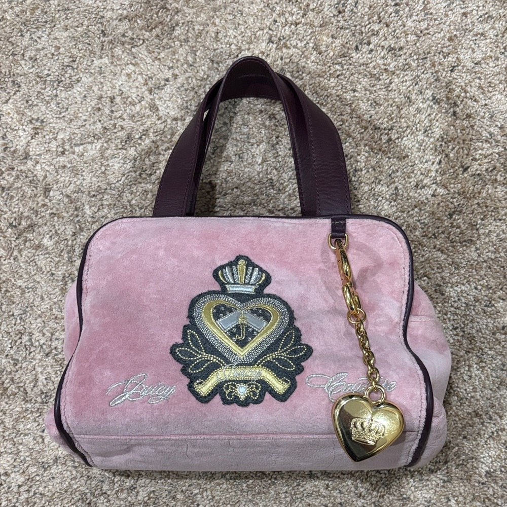 Juicy Couture Pink Suede Tote Bag with Gold Heart Charm